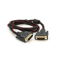 Кабель Merlion Dvi-Dvi 1.5m, 2 ферита, обплетення, Black / Red, 24 / 24pin, (Пакет) Q150