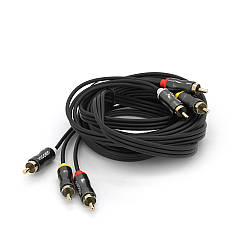 Кабель VEGGIEG AV303 Audio-Video 3хRCA (тато) => 3хRCA (тато), GOLD connector, круглий, Black, 3,0 м, Пакет