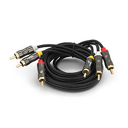 Кабель VEGGIEG AV301 Audio-Video 3хRCA (тато) => 3хRCA (тато), GOLD connector, круглий, Black, 1,5 м, Пакет