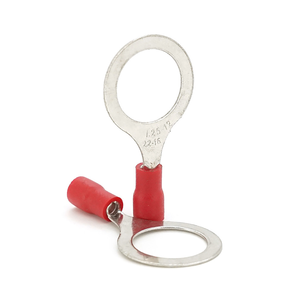 Клема тип "О" RV1.25-12, 0.5 мм, провід 0.5-1.5, ізольована, максимальний струм 19А, під обтискання, латунь, 100шт в упаковці,