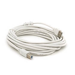 Кабель USB 2.0 AM/BM, 5.0m, 1 ферит, білий