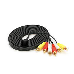 Кабель Audio-Video 3хRCA (папа) => 3хRCA (папа), GOLD connector, CU, круглый, Black, 5,0 м, (Пакет) Q200