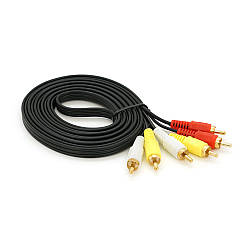 Кабель Audio-Video 3хRCA (тато) => 3хRCA (тато), GOLD connector, CU, круглий, Black, 3,0 м, (Пакет) Q300