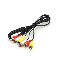 Кабель 3хRCA (тато), CCA, круглий, Black, 1,0 м, артикул 15112, виробник Voltronic