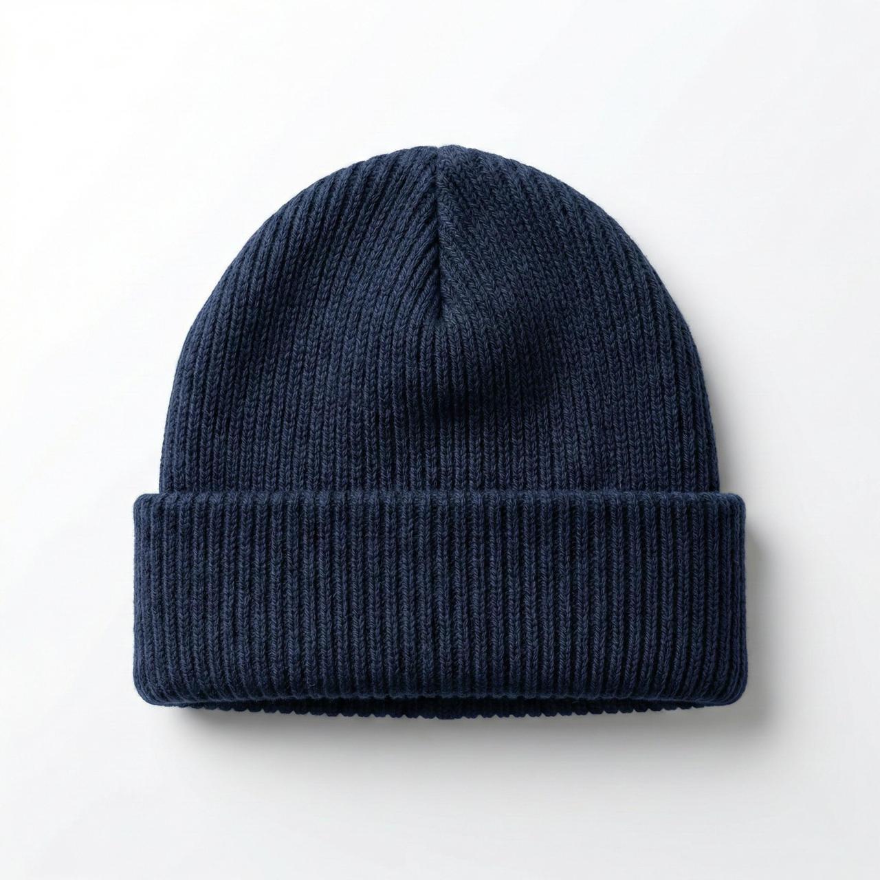 Шапка зимова в'язана Темно-синя. Тепла класична шапка з відворотом унісекс, фото 1