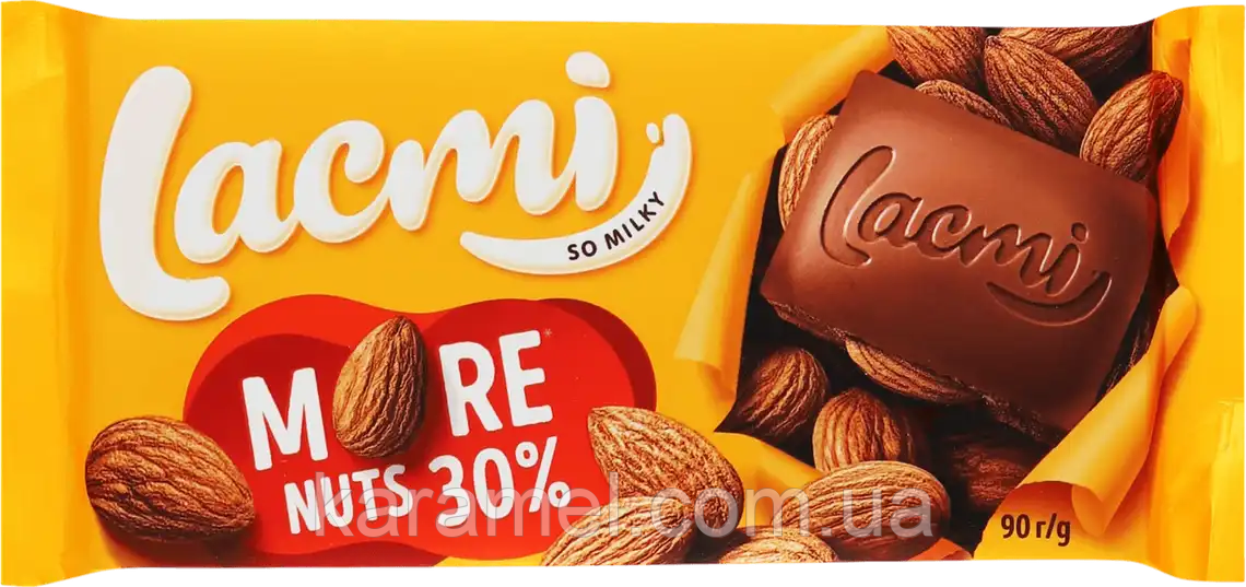 Шоколад Рошен Lacmi молочний з цілим мигдалем 90 г, фото 1