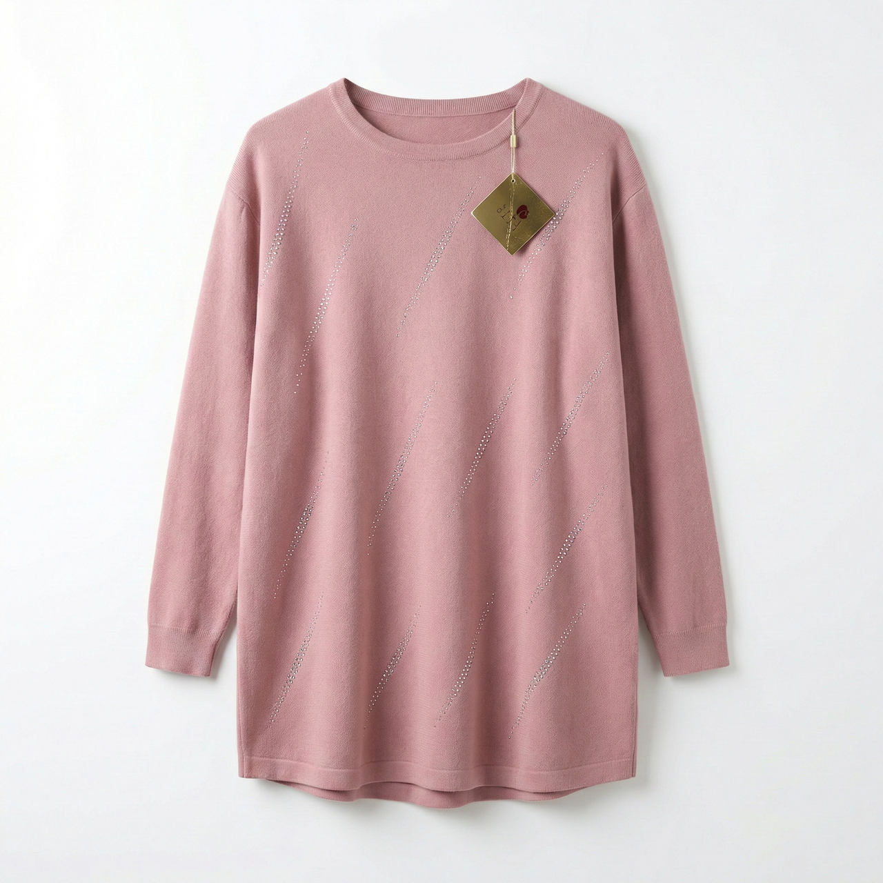 Жіноча кофта туніка рожева зі стразами. Ошатний подовжений джемпер великого розміру, фото 1