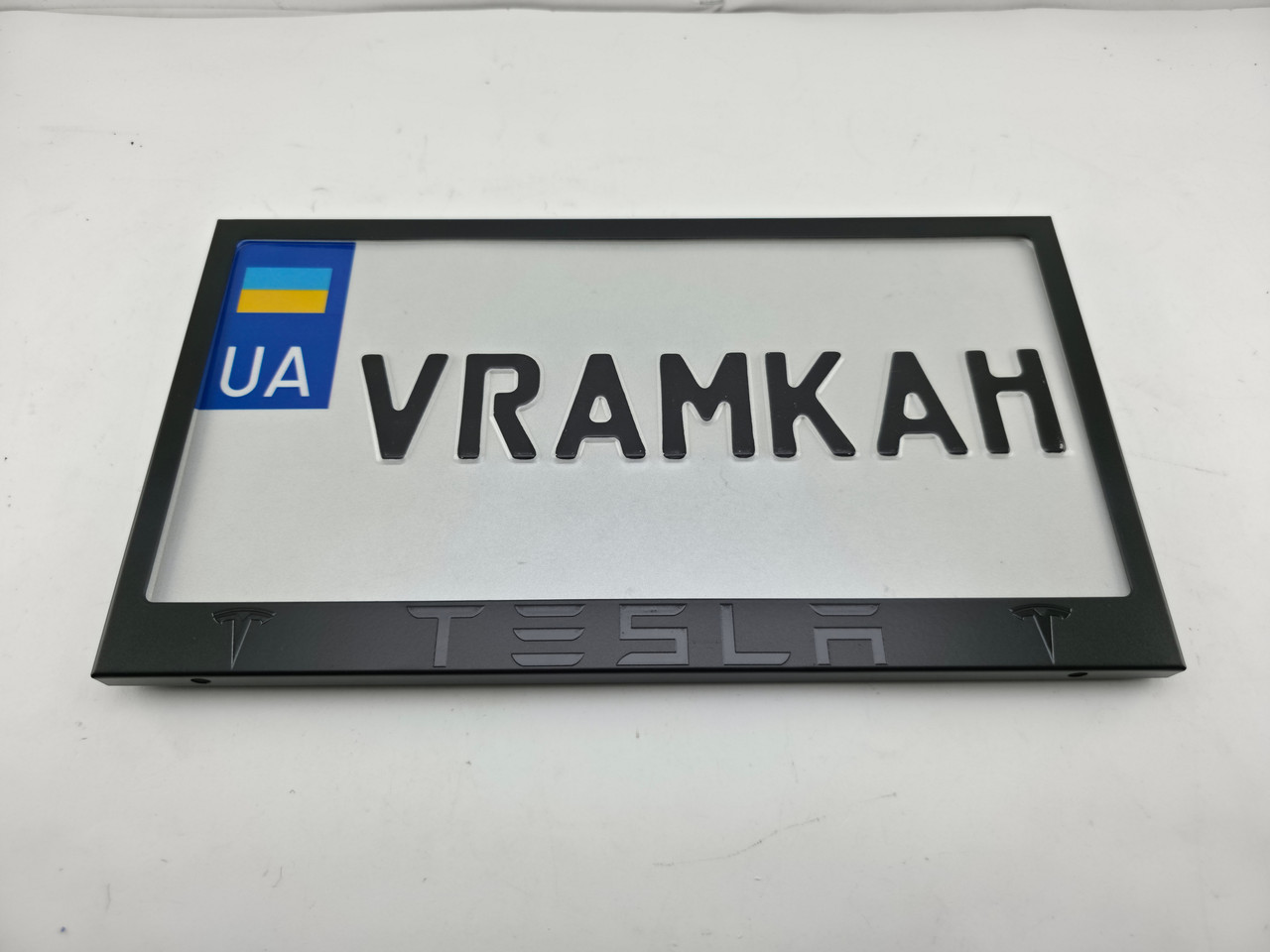 Номерна рамка для авто Tesla black-black, рамка під американський номер, фото 1