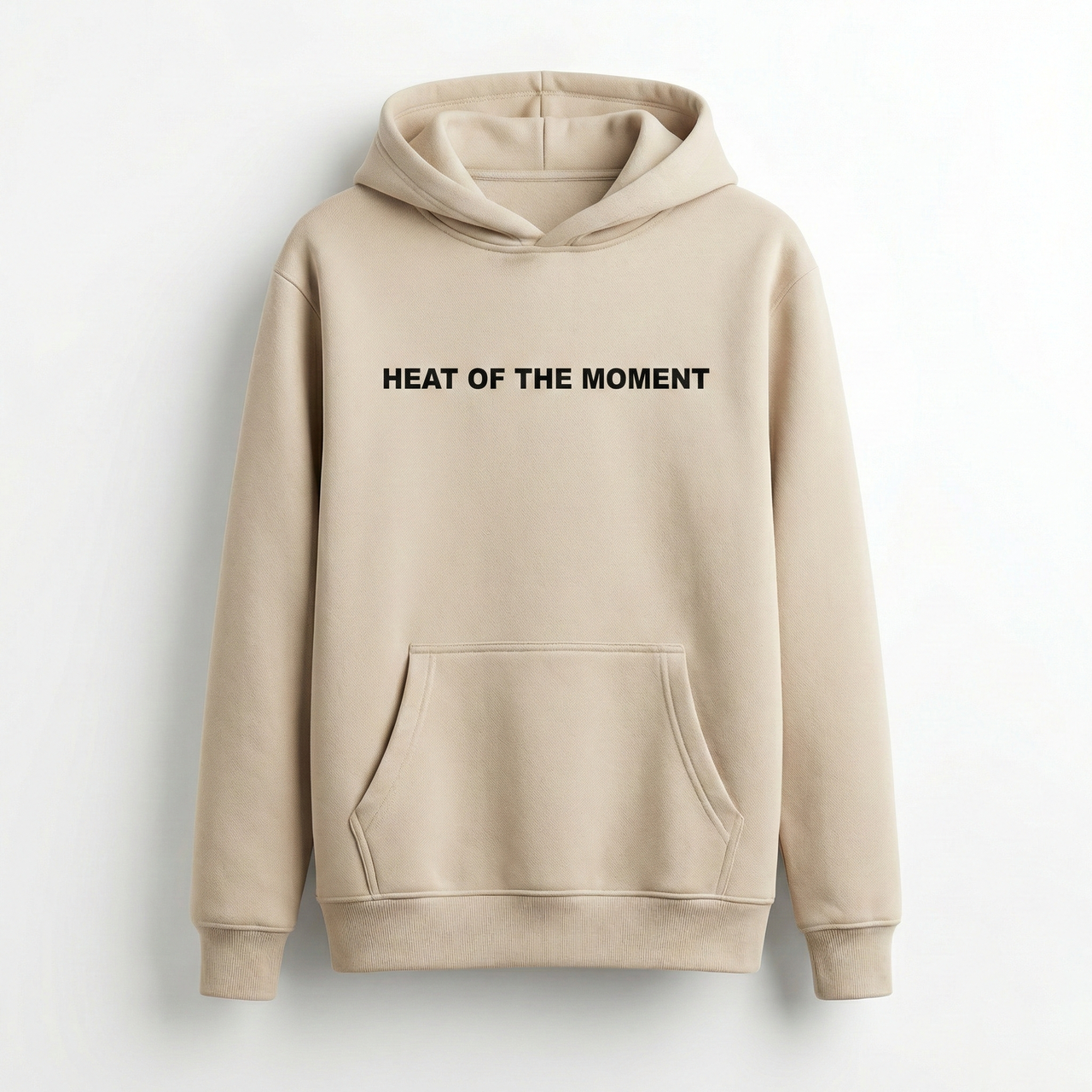 Худі бежеве Heat of the Moment, тепла толстовка з капюшоном, унісекс кенгурушка з написом, фото 1