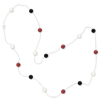 Намисто біле металік із кольоровими намистинами 88 см