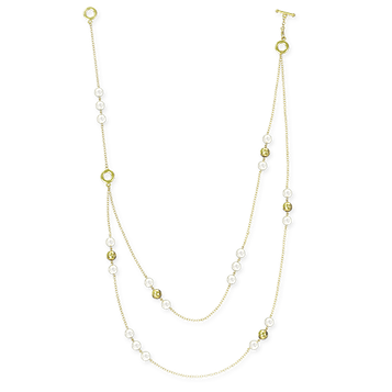 Намисто з білих перлів із золотими намистинами 46 cm