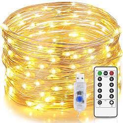 Гірлянда Роса від USB, 100м + пульт, Теплий білий / Світлодіодна гірлянда нитка / Новорічна гірлянда на ялинку