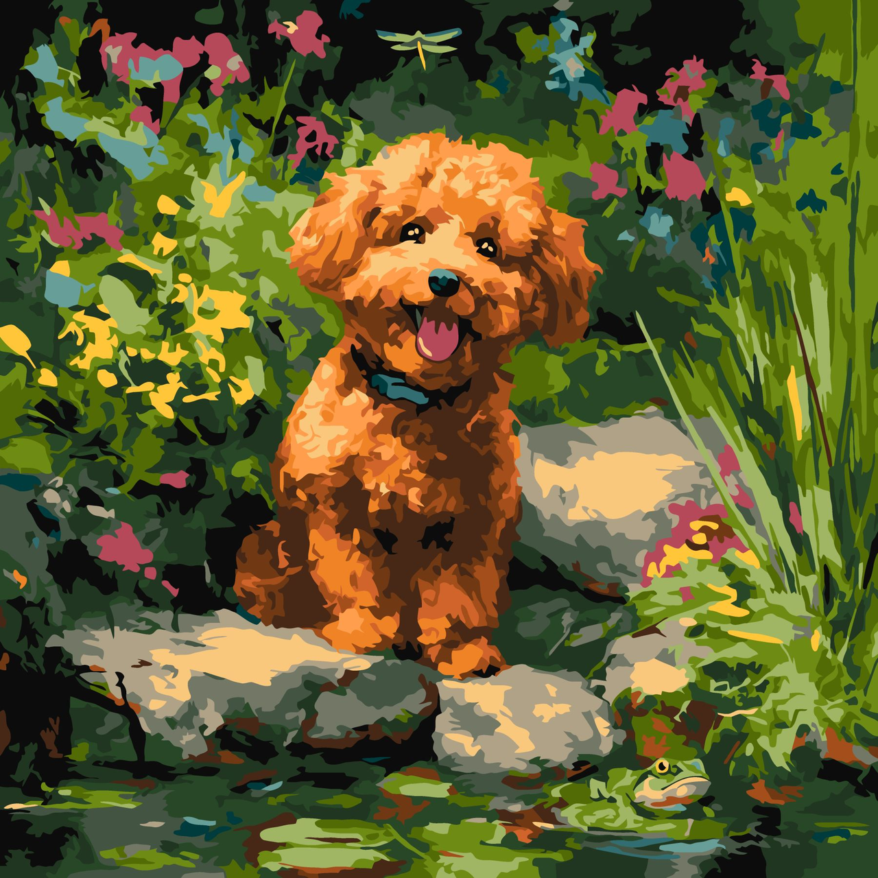 Набір для розпису по номерах "Пудель на ставку" 40х40см, фото 1