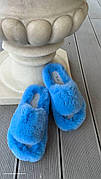 Сині теплі пухнасті жіночі хутряні кімнатні капці Motivo (Электри́к)