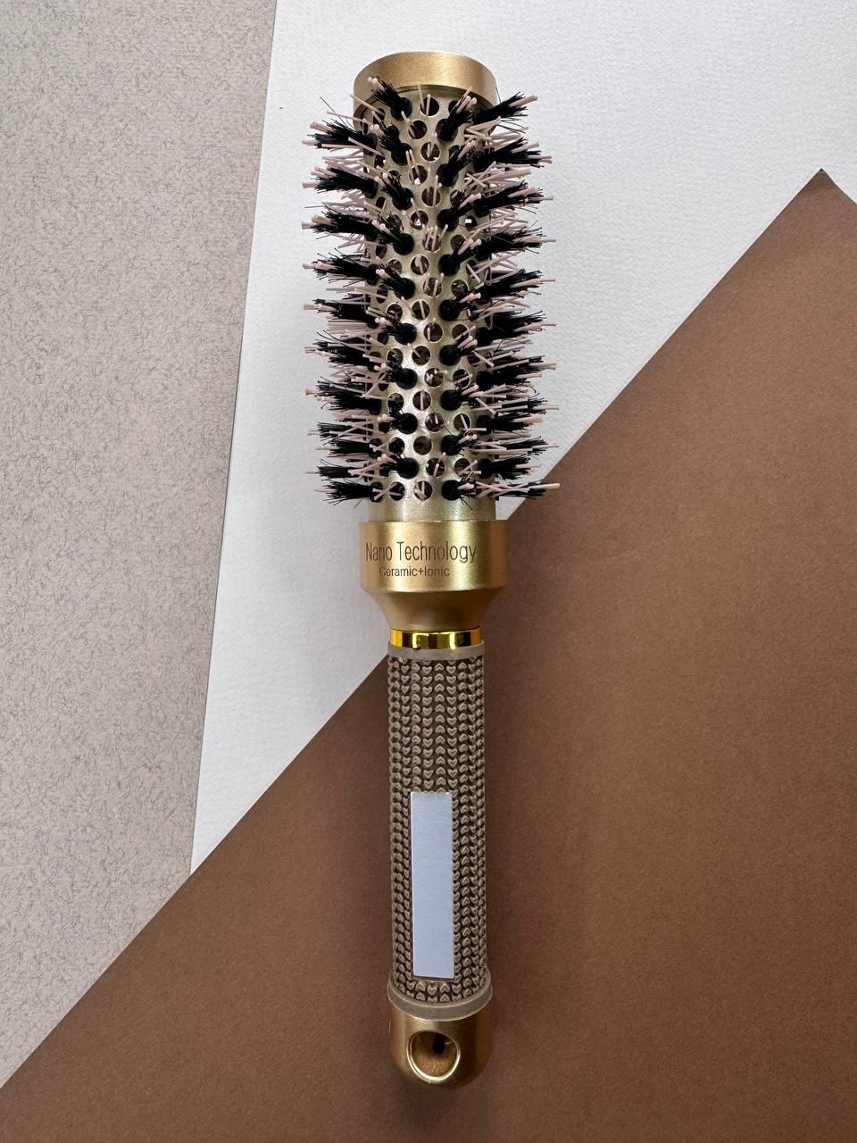 Термобраш керамічний Nano Technology з прогумованою ручкою, для укладання волосся, 32 см, золотий