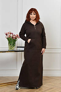 Довга тепла сукня з прикотажу на флісі великого розміру Розміри: 52-54, 56-58, 60-62, 64-66