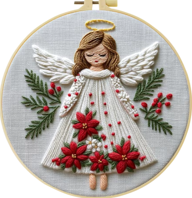 Набір для вишивання ГЛАДДЮ за нанесеним на канву контуром "Angel" с ОБРУЧЕМ. Льон , 20*20 см, фото 1