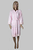Элитный бамбуковый халат с кружевом Nusa (розовый) №3900