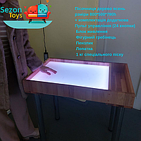 Світловий стіл пісочниця дерево з відсіком для іграшок, кольорова підсвітка 800*500*790 ST-001-1