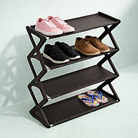 Полиця підставка для взуття 4 рівнева, складана, 42x18,5x49,5 см, Коричнева (Поличка для взуття)