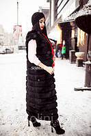 Примерка длинного жилета из финского песца с плечиками в шоу руме г.Харькова, цвет черный, размеры в наличии