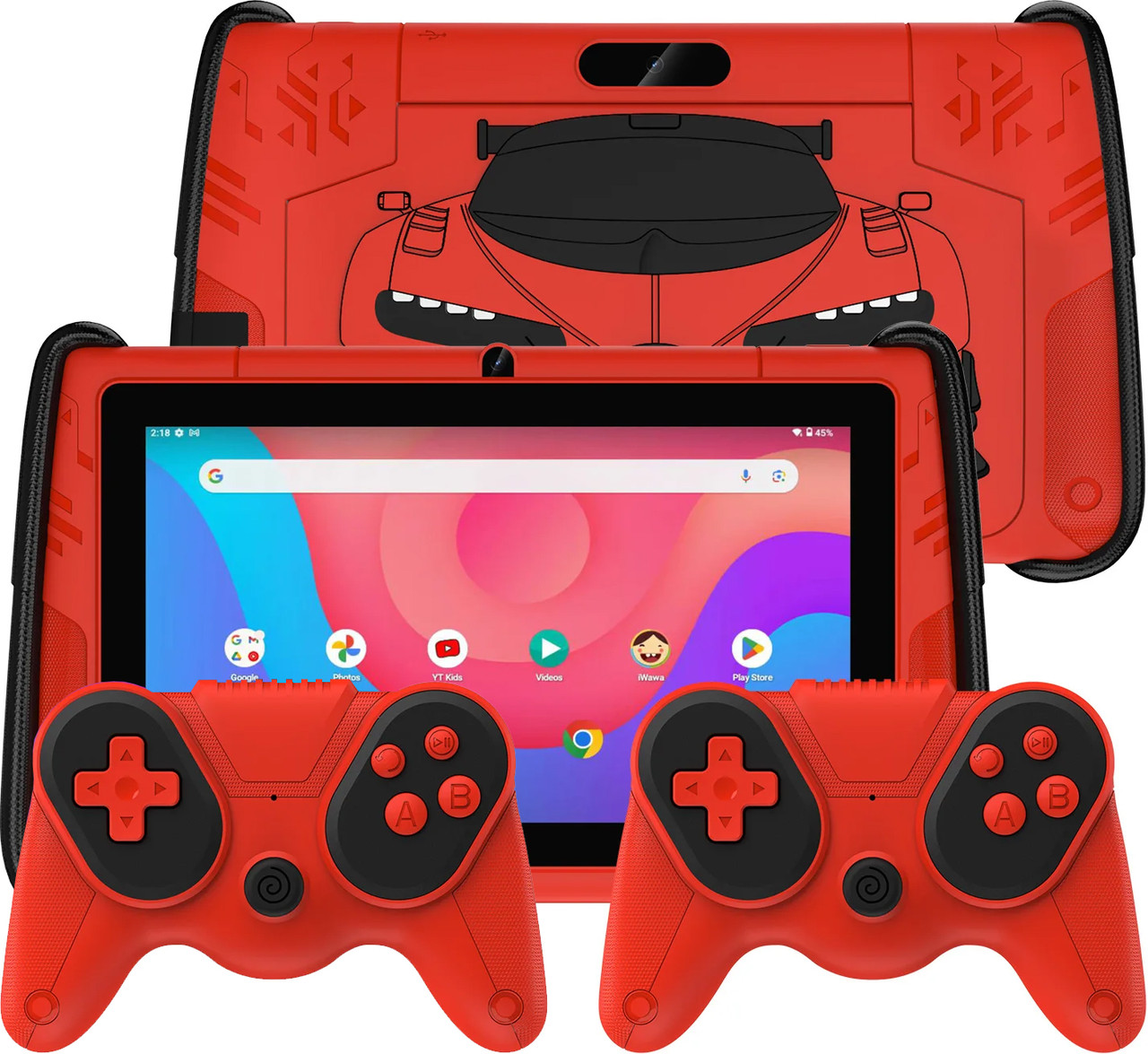 Дитячий планшет PRITOM K7 Pro Kids 7" Android 15 Wi-Fi 3/32GB + 2 геймпади (джойстики) в протиударному кейсі для дітей, Червоний, фото 1