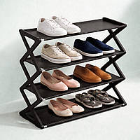Полиця підставка для взуття 4 рівнева, складана, 56x18,5x50 см, Чорна (Поличка для взуття)
