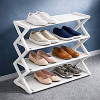 Полиця підставка для взуття 4 рівнева, складана, 56x18,5x50 см, Біла (Поличка для взуття)