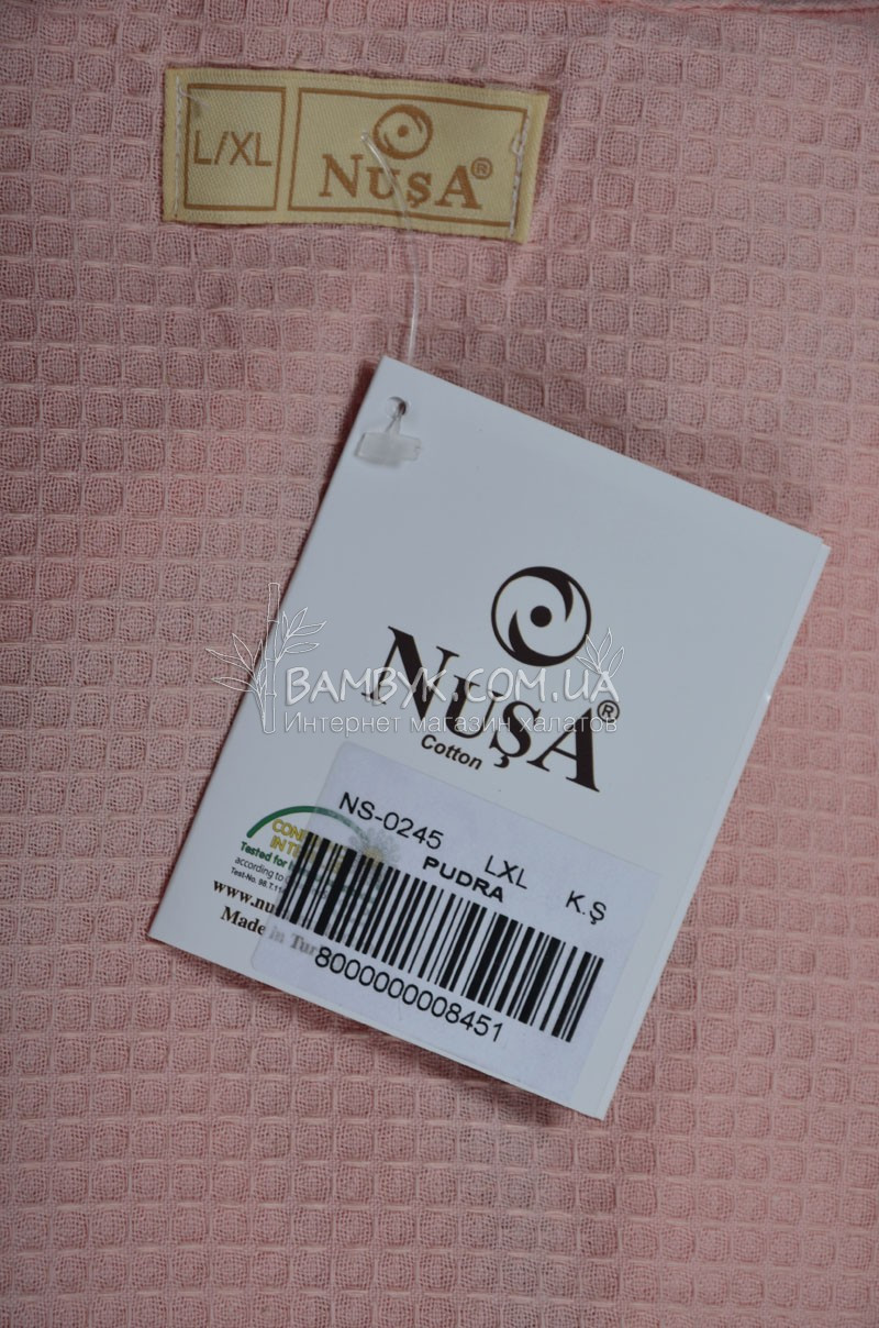 Женский вафельный халат с кружевом Nusa (пудра) №0245 - фото 6 - id-p494405431