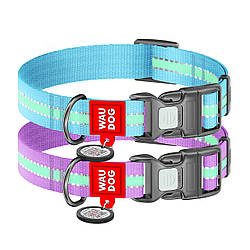 Нашийник для собак нейлоновий WAUDOG Nylon з QR паспортом, світлонакопичувальний/світловідбивний, пластиковий фастекс, Ш 25 мм,