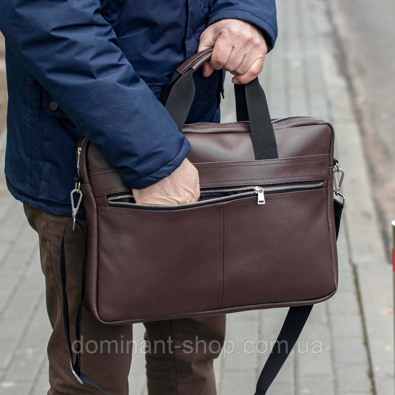 Сумка портфель ділова Capitalist Brown коричнева з фактурної екошкіри для ноутбука 15.6 та документів А4, фото 1