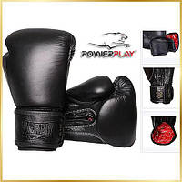 Боксерські рукавиці PowerPlay Indiana чорні з натуральної шкіри для тренувань і спарингу 10 унцій