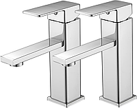 Змішувач для умивальника Vuadzren одноважільний, компактний, нержавіюча сталь, хромований, для ванної кімнати (2 шт.)