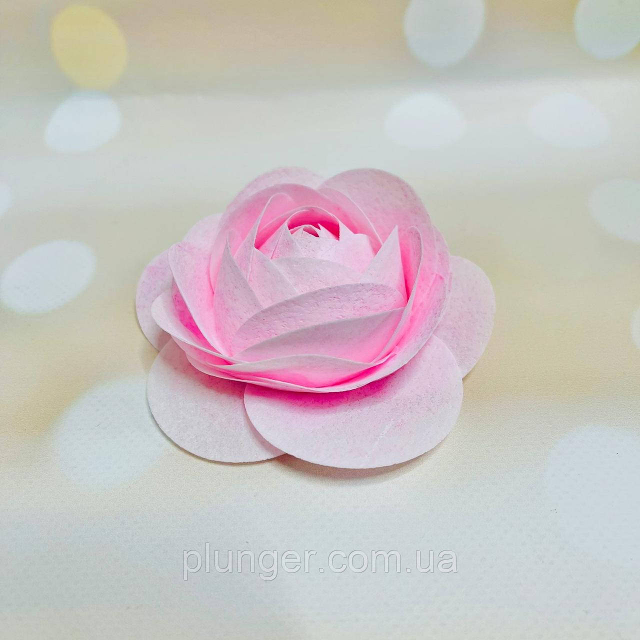 Вафельна прикраса для кондитерських виробів Ранункулюс рожевий, 9,5 см, фото 1