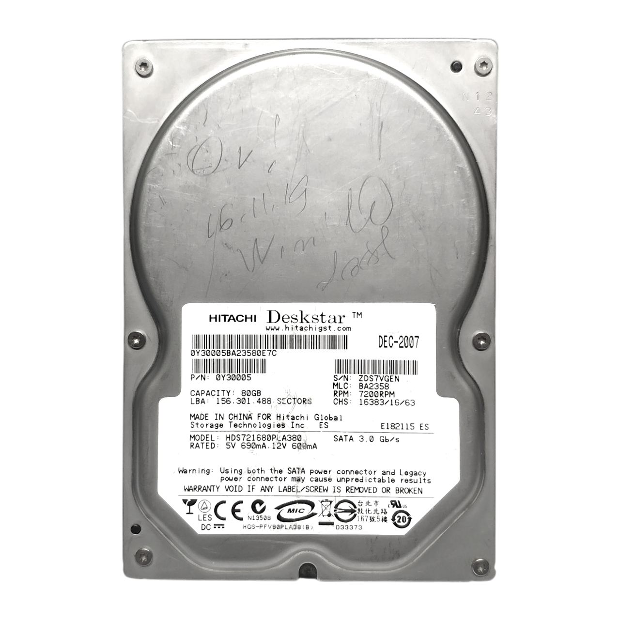 Жорсткий диск HDD 160GB 7200rpm 8MB SATA II 3.5 Hitachi Deskstar 7K160 HDS721616PLA380 7VGEN, фото 1