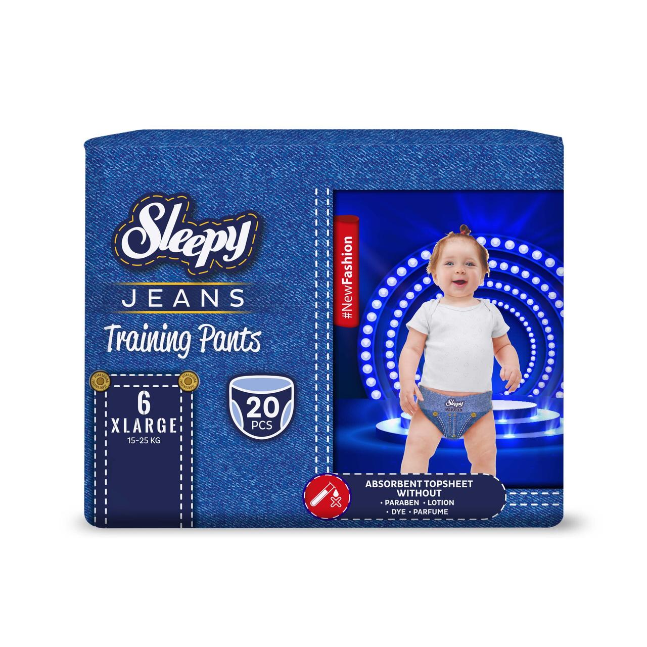 Підгузки-трусики дитячі Sleepy Jeans XL 6 (15-25 кг) 20 шт. модні памперси, фото 1
