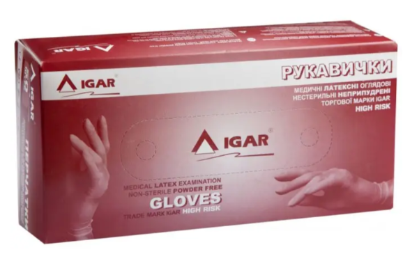 Рукавички латексні IGAR High Risk (нестерильні, текстуровані, без пудри) р.L