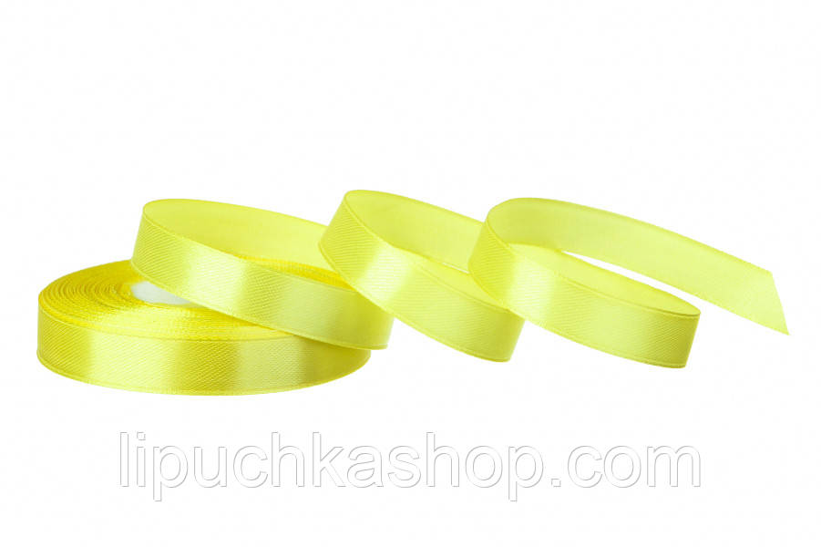 Атласна стрічка 12 мм жовта 23 м — №151, фото 1