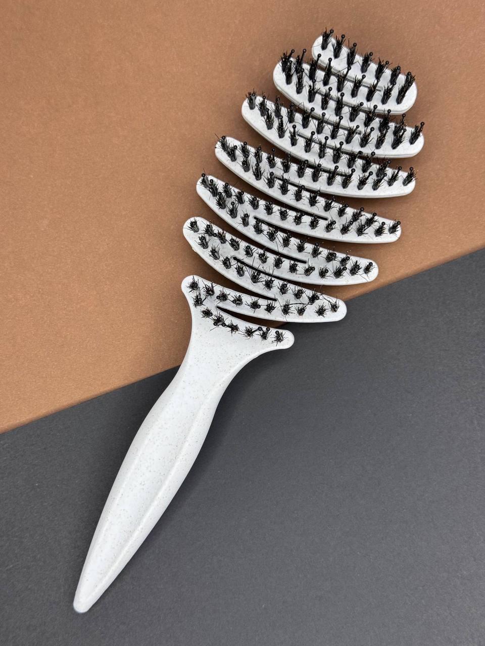 Щітка для волосся «Ялинка» з натуральною щетиною, біла, фото 1