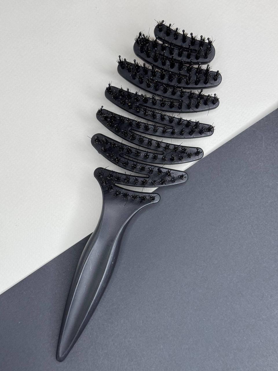 Щітка для волосся «Ялинка» з натуральною щетиною, чорна, фото 1