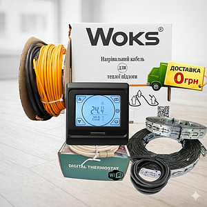 Нагрівальний кабель теплої підлоги WOKS 18 з Wi-Fi чорним регулятором
