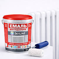 Акрилова емаль для радіаторів і труб опалення SkyLine, глянцева, термостійка, без запаху, біла, 5 л