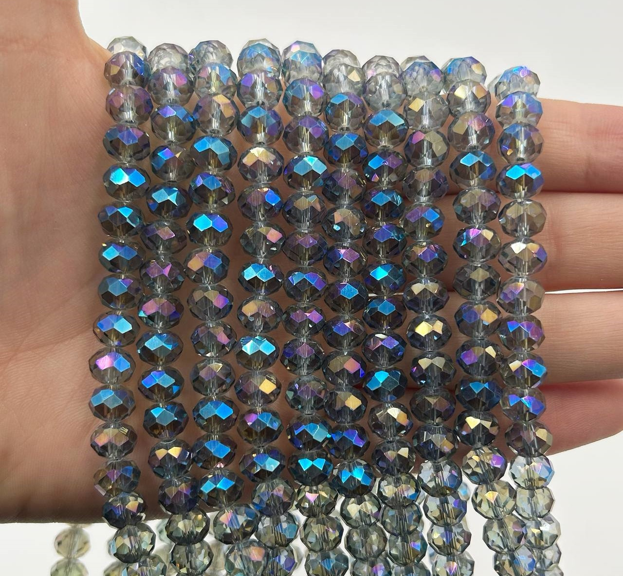 Намистини рондель / 8*6 мм / Кількість: 62-70 шт / Прозорий / Сірий з АБ бочком, фото 1