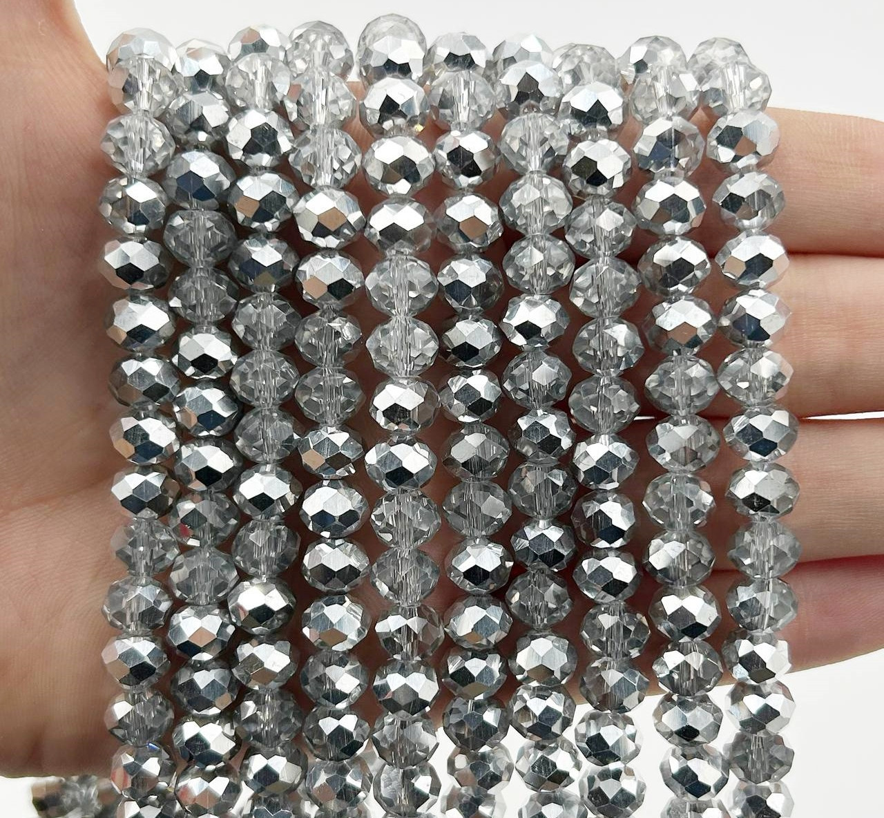 Намистини рондель / 8*6 мм / Кількість: 60-65 шт / Прозорий / с Срібним бочком, фото 1