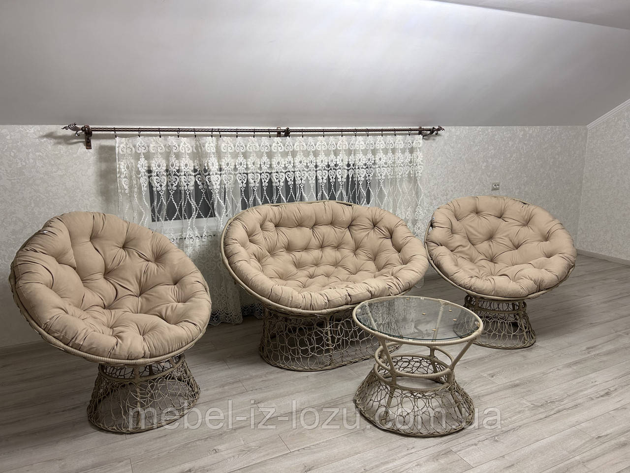 Набір з техноротангу Колір Бежевий  +бежеві подушки, фото 1