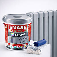 Акрилова емаль для радіаторів і труб опалення SkyLine, глянцева, термостійка, без запаху, сіра, 400 мл