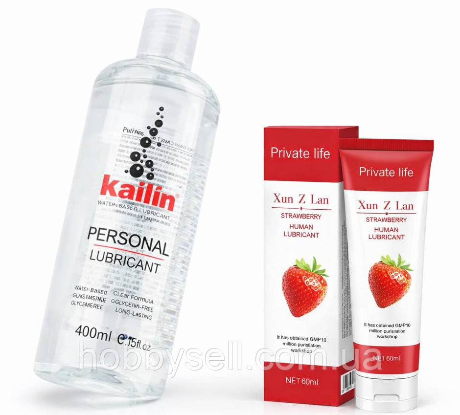 Набір із Лубрикант Kailin 400ml та їстівний лубрикант Private life 60 ml Полуниця, фото 1