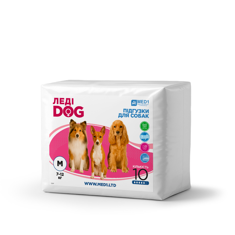 Підгузки для собак Леді Дог, розмір M (10 шт. в пакованні) MED1-LD-M, фото 1