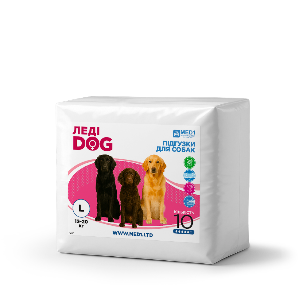 Підгузки для собак Леді Дог, розмір L (10 шт. в пакованні) MED1-LD-L, фото 1