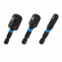 Набір ударних адаптерів для торцевих головок 1/4", 3 шт. HOEGERT 1/4″. 3/8″ и 1/2″ з патроном 1/4″HEX (HT1S704)